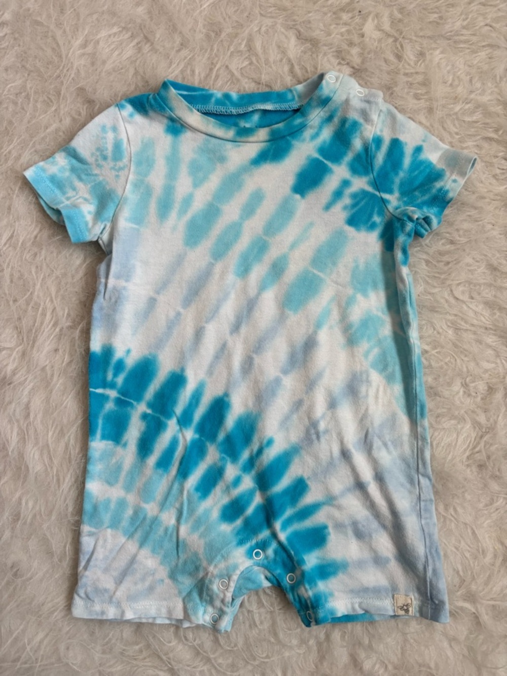 Burt's Bees Baby Tie-Dye Short Sleeve Romper Beachy/Coastal Turquoise & White